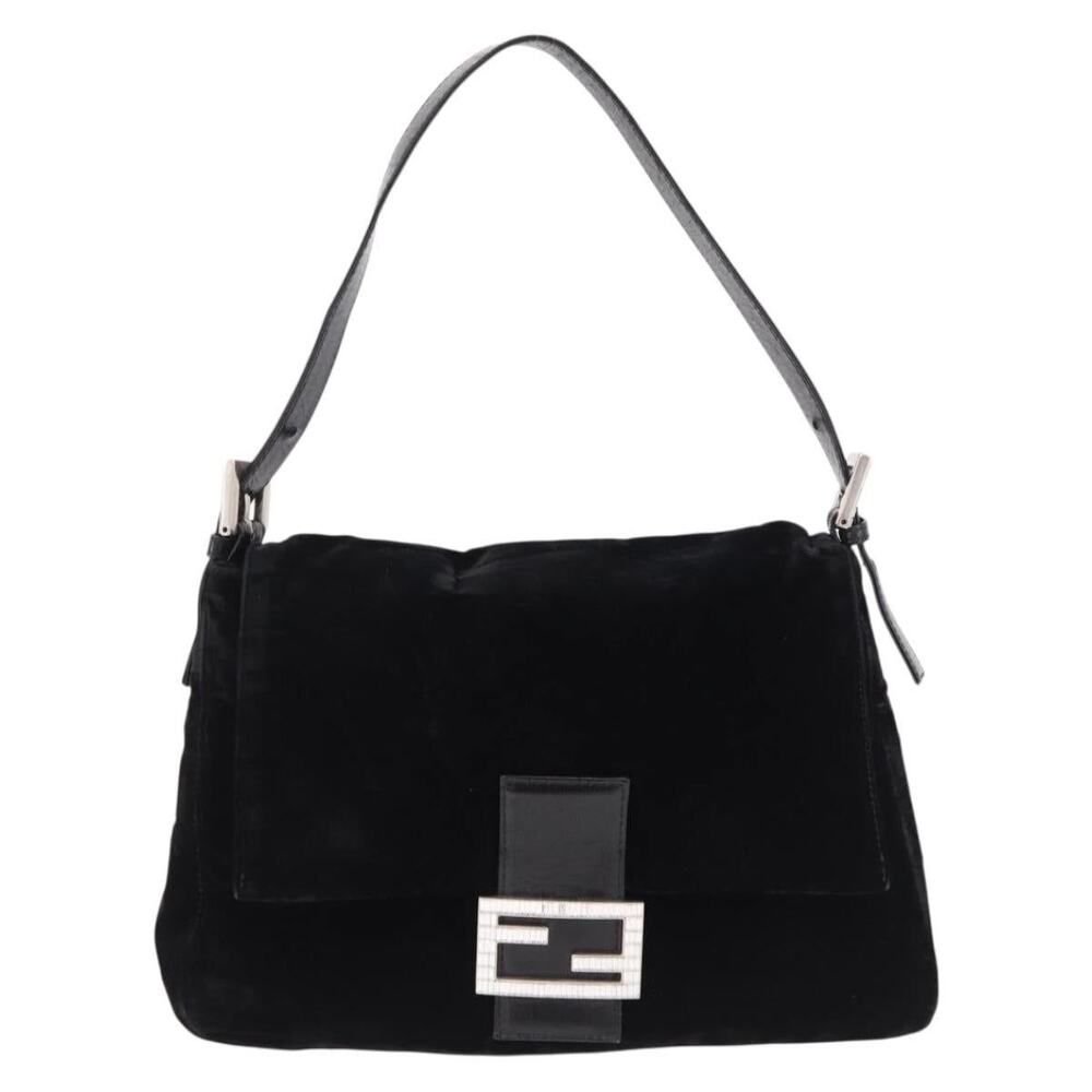Fendi Mamma Baguette Shoulder Bag Velor Black